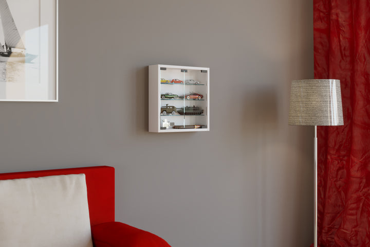 Vægvitrineskab med ESG sikkerhedsglas, hvid