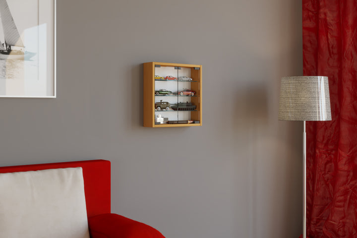 Vægvitrineskab med ESG sikkerhedsglas, naturfarvet bøg