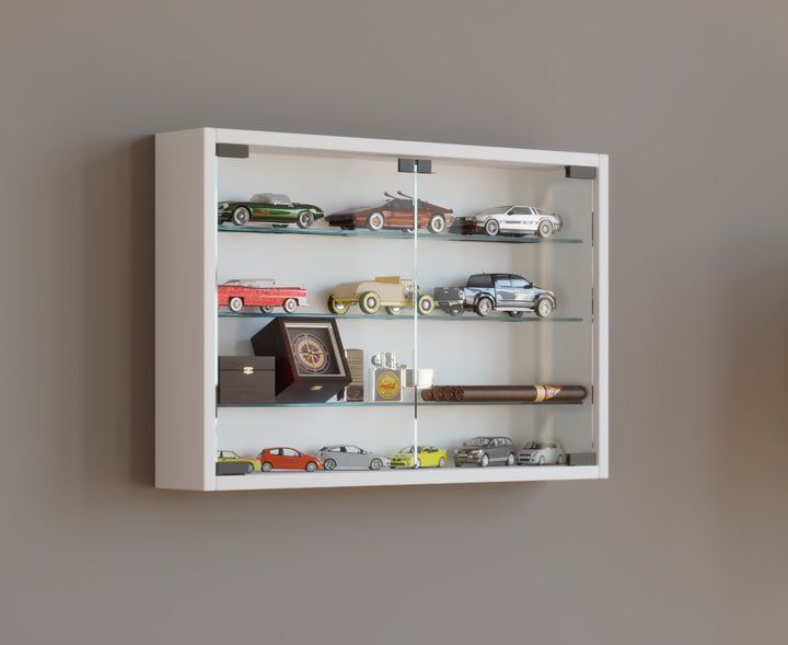 Vægvitrineskab med ESG sikkerhedsglas, hvid