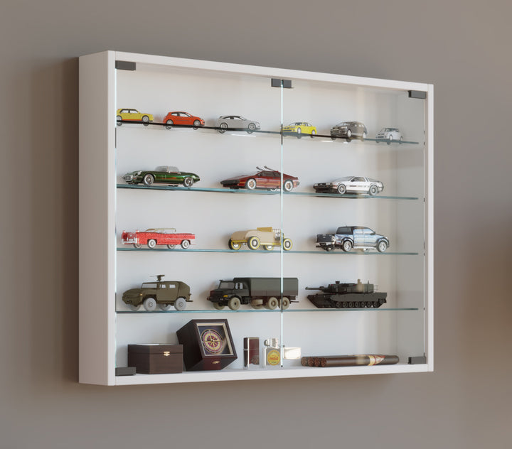 Vægvitrineskab med ESG sikkerhedsglas, hvid