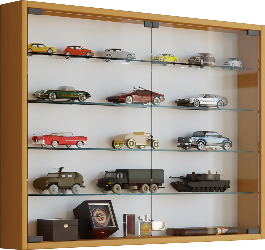 Vægvitrineskab, vægmontre, glasmontre, naturfarvet