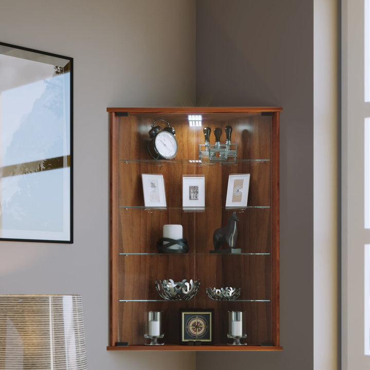 Hjørnevitrineskab med ESG-sikkerhedsglas, brun