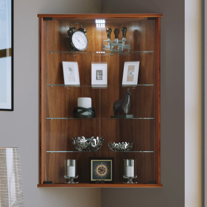 Hjørnevitrineskab med ESG-sikkerhedsglas, brun