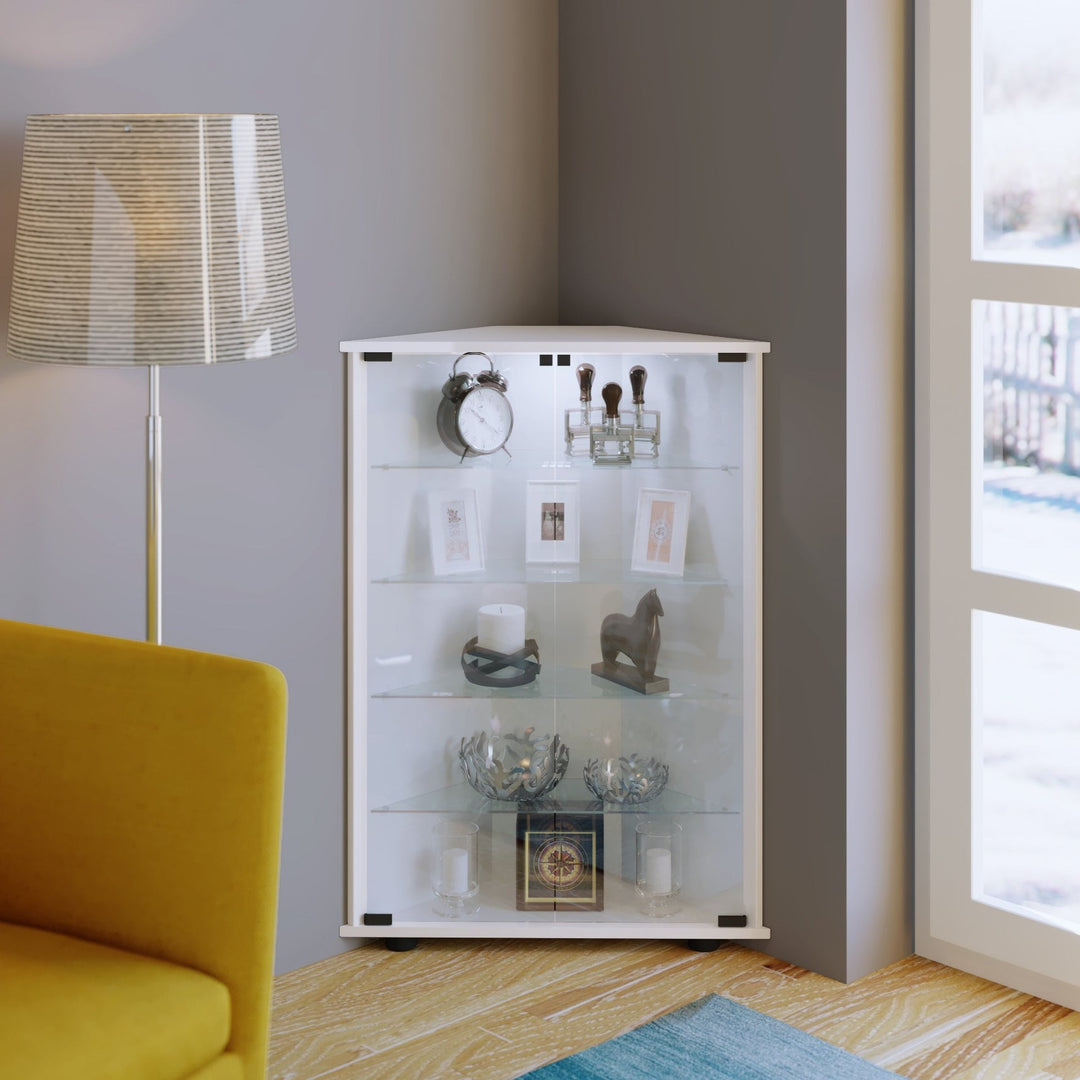 Gulvvitrineskab med sikkerhedsglas og 4 hylder, 88 x 67 x 23 cm, hvid