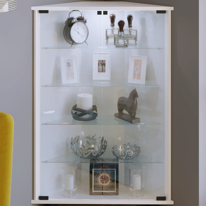 Gulvvitrineskab med sikkerhedsglas og 4 hylder, 88 x 67 x 23 cm, hvid