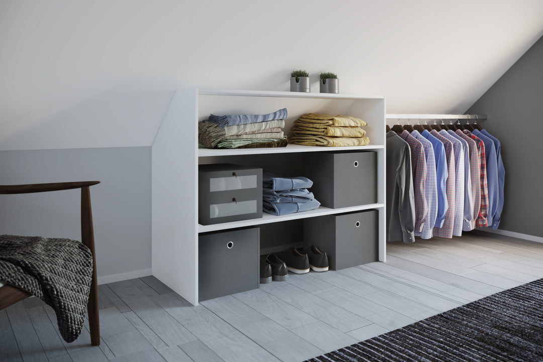 Reol med skråt tag, perfekt til skrå vægge, hvid