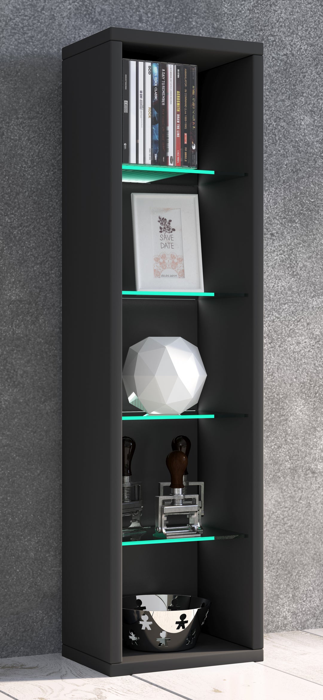 Reol til 102 CD'er, 36 DVD'er,  H. 77 x B. 21 x T. 20 cm, sort