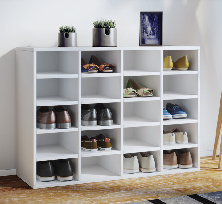 Stilfuld skoreol med plads til 20 par sko, hvid