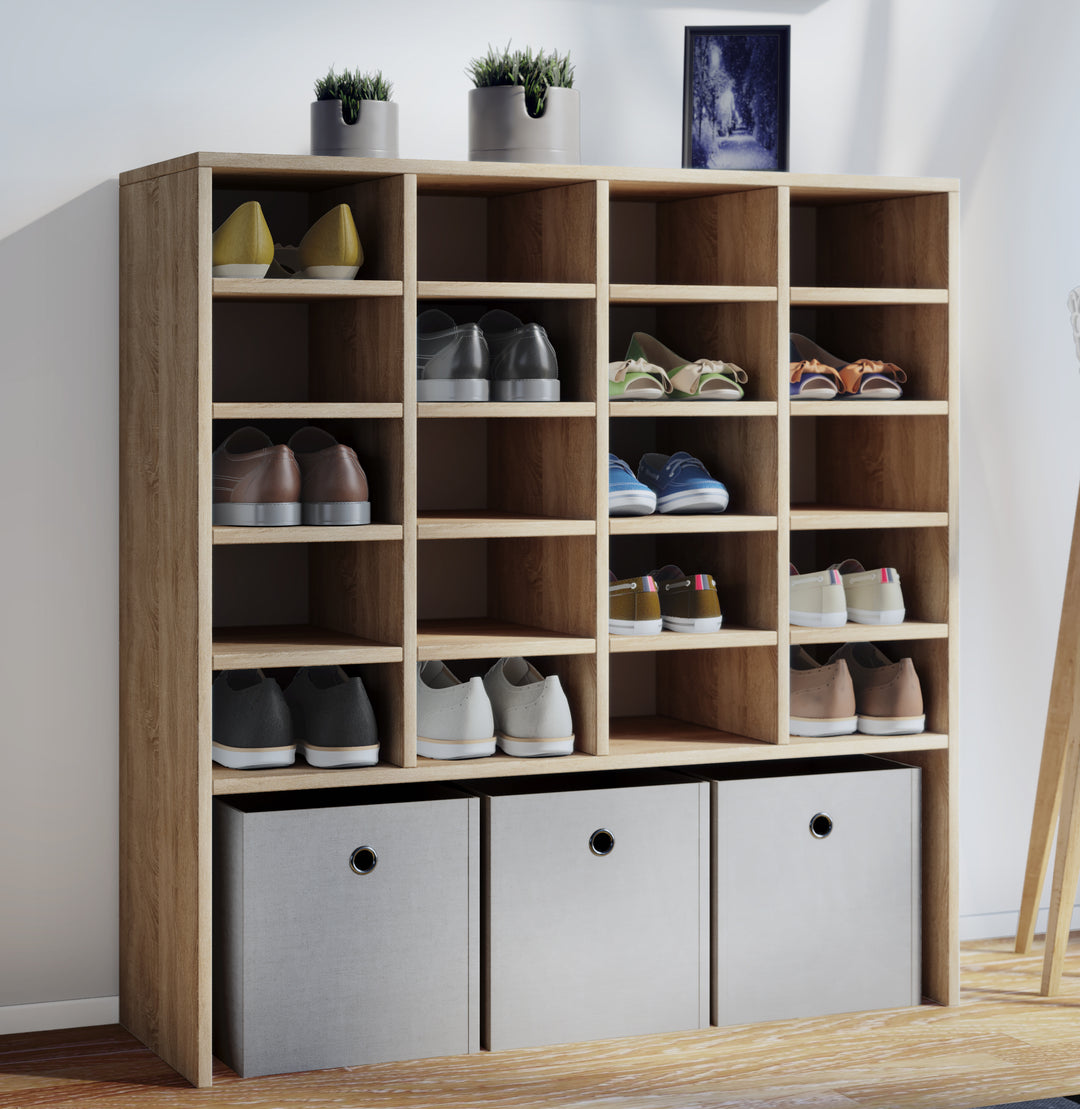 Rummelig skoreol, 92 x 99 x 33 cm, naturfarvet