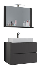 Underskab med keramisk vask og spejl, H. 52 x B. 81 x D. 46 cm, grå