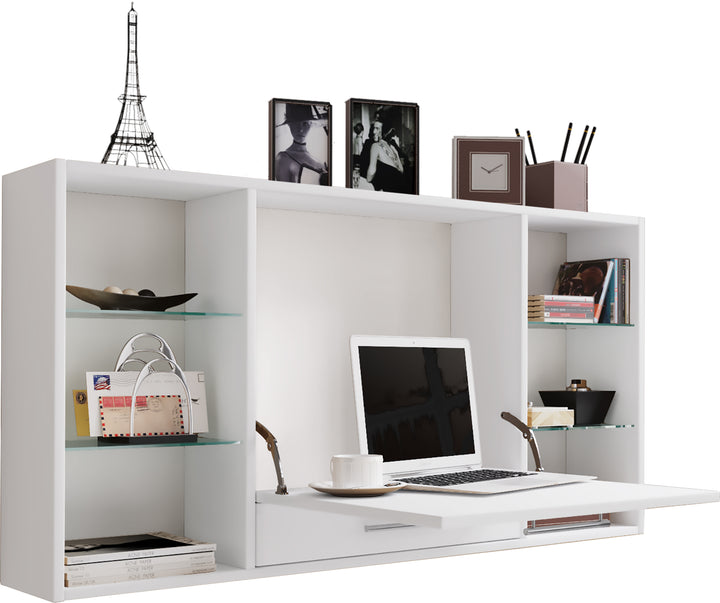 Pladsbesparende skrivebord til vægophæng, 60 x 115 x 20 cm, hvid