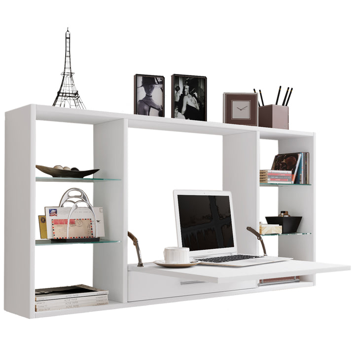 Pladsbesparende skrivebord til vægophæng, 60 x 115 x 20 cm, hvid