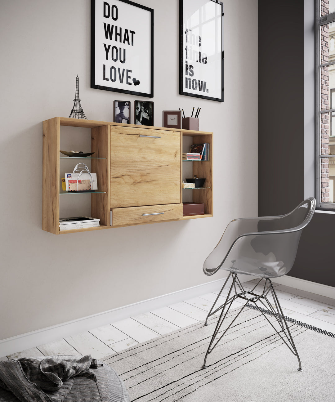 Væg skrivebord, 115 x 20 cm, brun