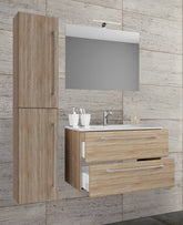 4-delt badeværelsessæt, 2 Skuffer" 80cm spejl + højskab, naturfarvet