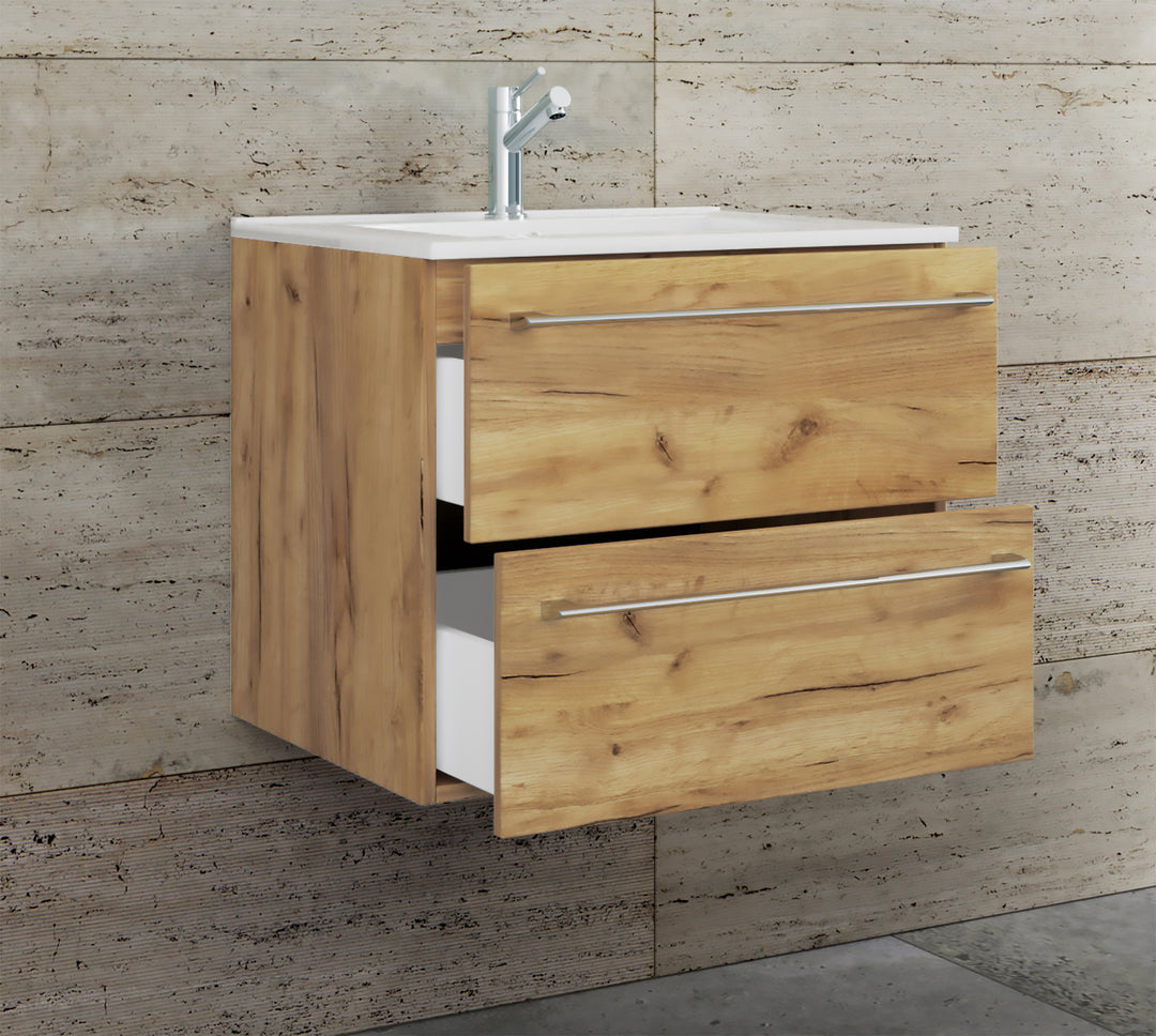 Badeværelsessæt, underskab med keramisk håndvask, 50x60x46 cm, naturfarvet