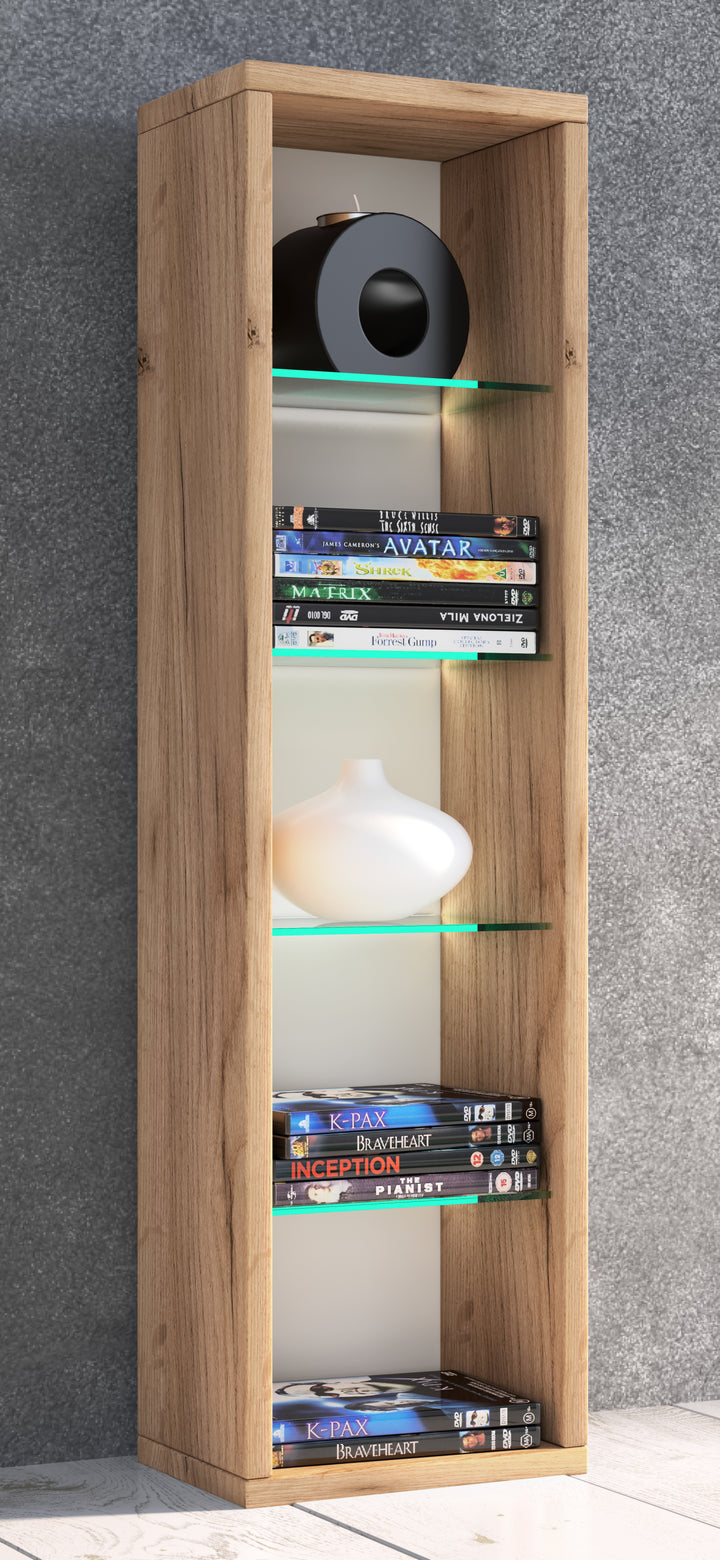 Reol med glashylder, CD/DVD-reol, h. 77 x b. 21 x d. 20 cm, naturfarvet