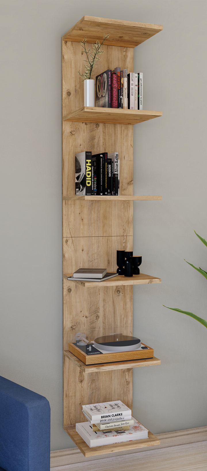 Dekorativ vægreol, h. 180 x b. 35 x d. 30 cm, naturfarvet