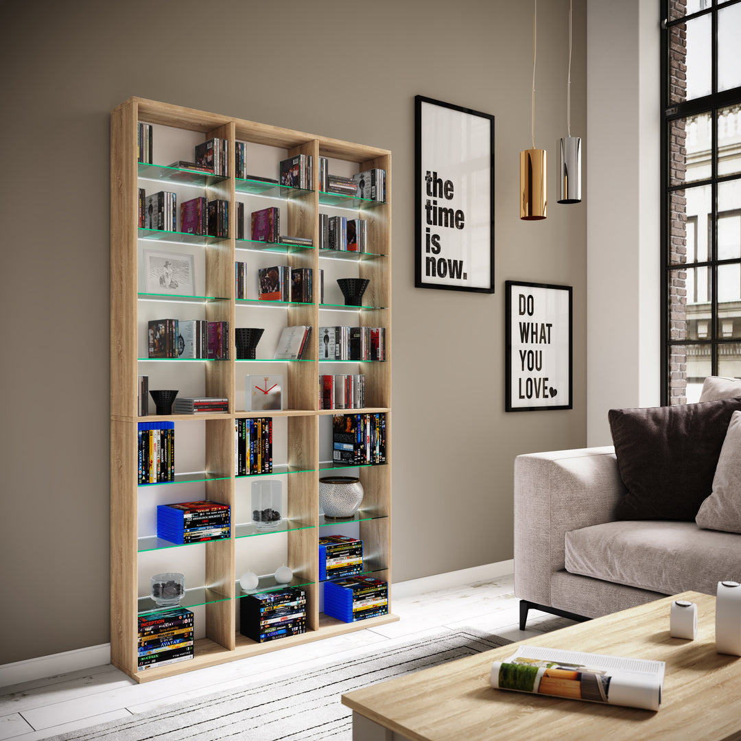 Reol med glashylder "Zilas Maxi", 181 x 102 x 18 cm, farve: sonoma eg naturfarvet