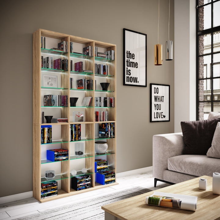 Reol med glashylder "Zilas Maxi", 181 x 102 x 18 cm, farve: sonoma eg naturfarvet