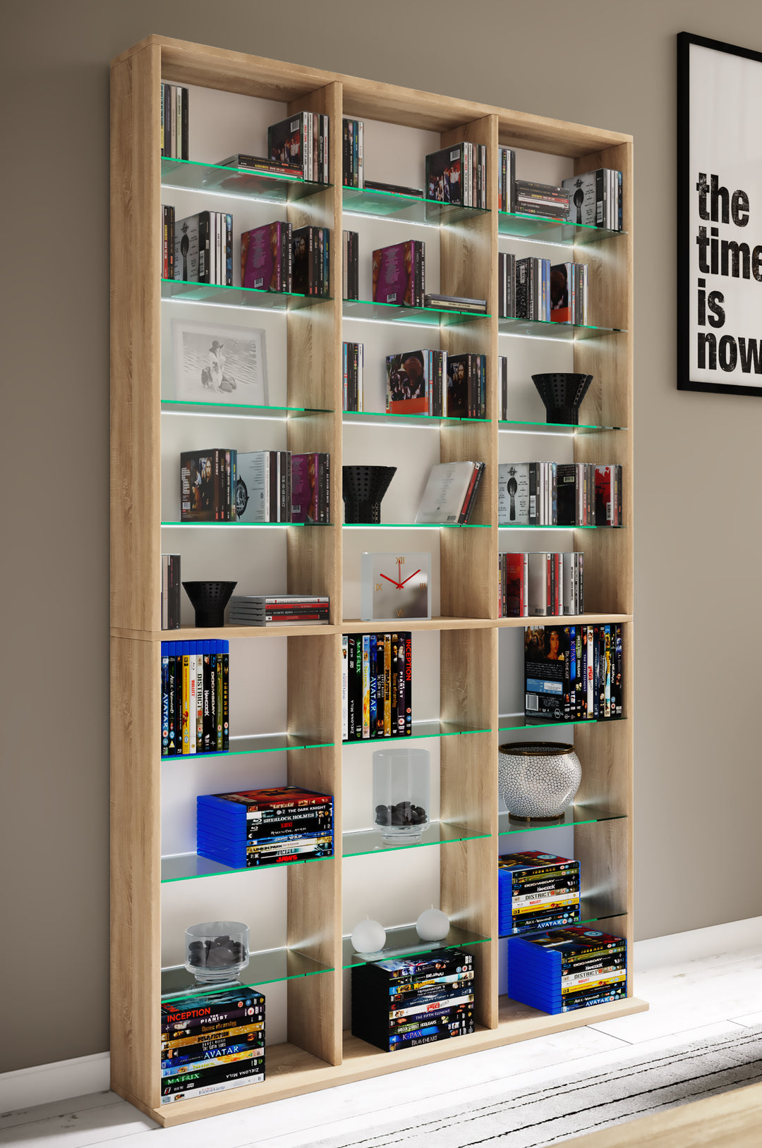 Reol med glashylder "Zilas Maxi", 181 x 102 x 18 cm, farve: sonoma eg naturfarvet