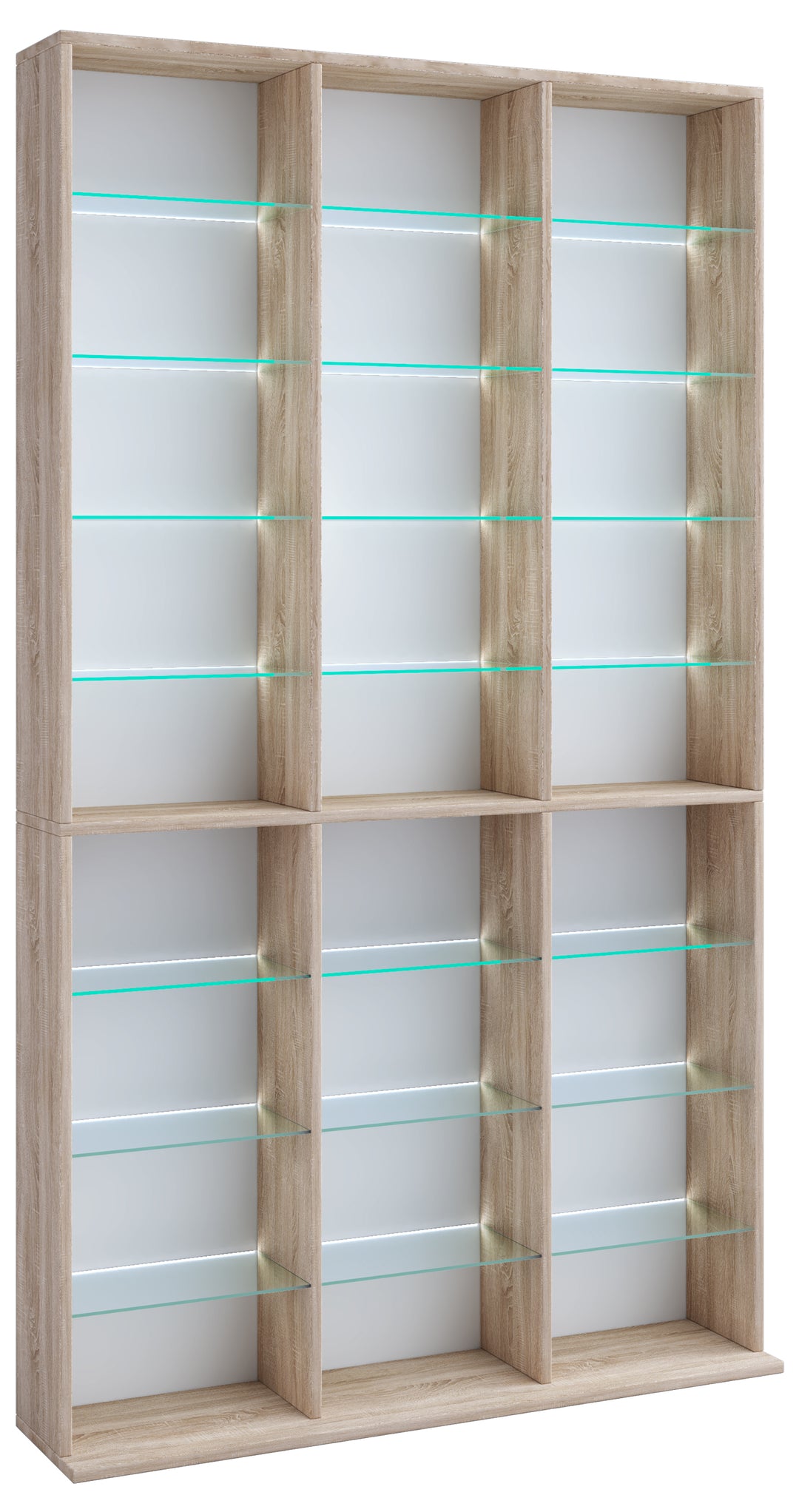 Reol med glashylder "Zilas Maxi", 181 x 102 x 18 cm, farve: sonoma eg naturfarvet