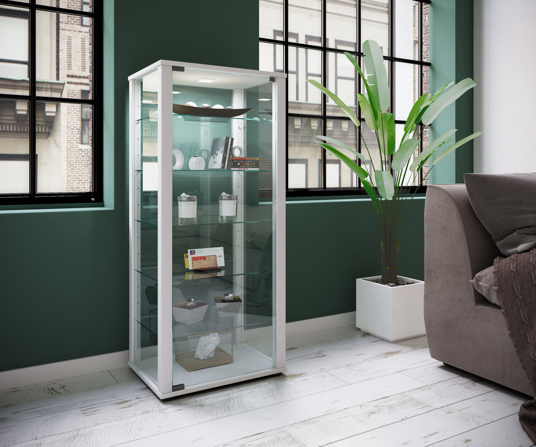 Vitrineskab i glas, 115 x 50 x 38 cm, hvid