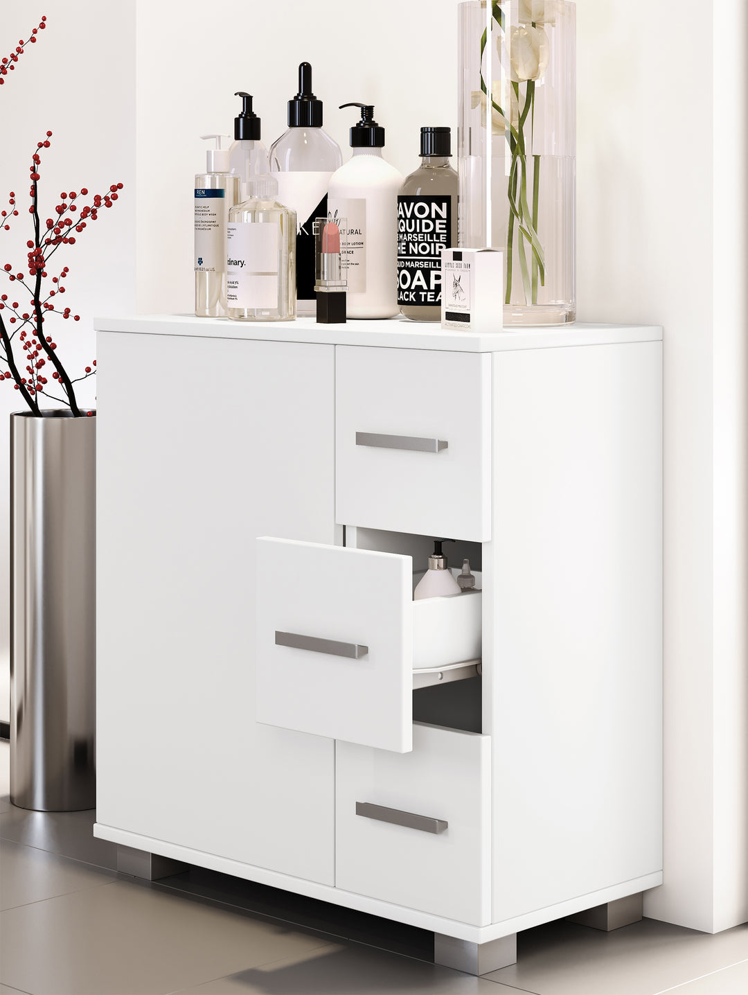 Skab til badeværelse, 65 x 60 x 30 cm, hvid