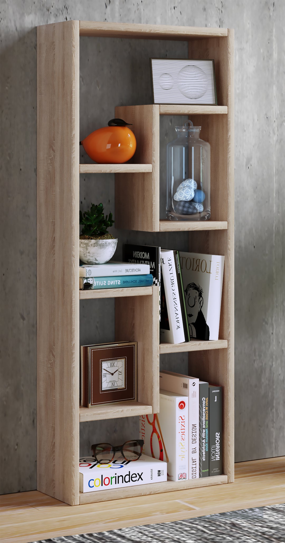 Reol "Vilo", 92 x 36 x 15 cm, farve; eg honning-brun naturfarvet