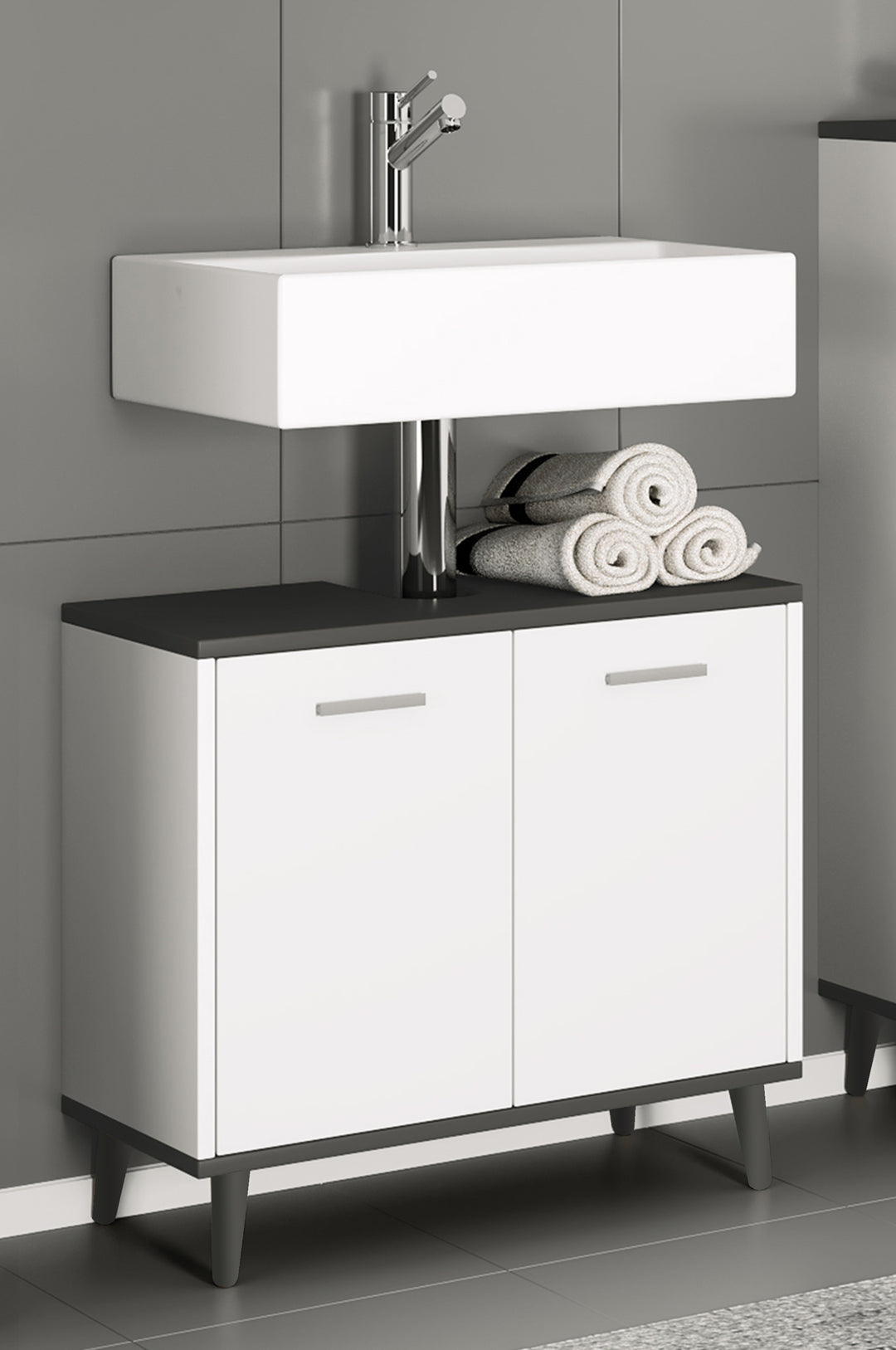 Underskab til badeværelset, H. 56 x B. 60 x D. 28 cm, hvid og antracit
