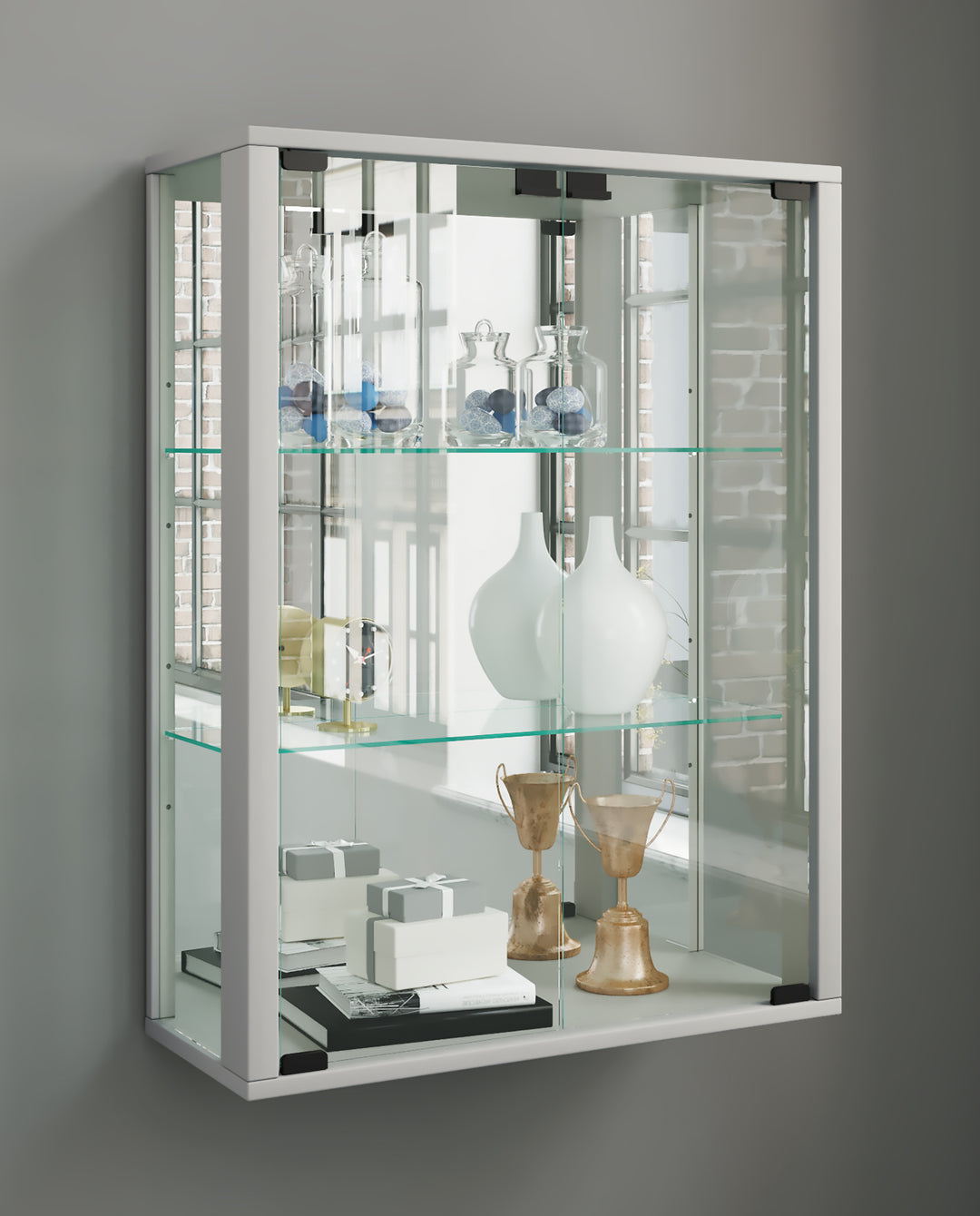 Væg Vitrineskab "Udina" Med Spejl | Inkl. Led Lys