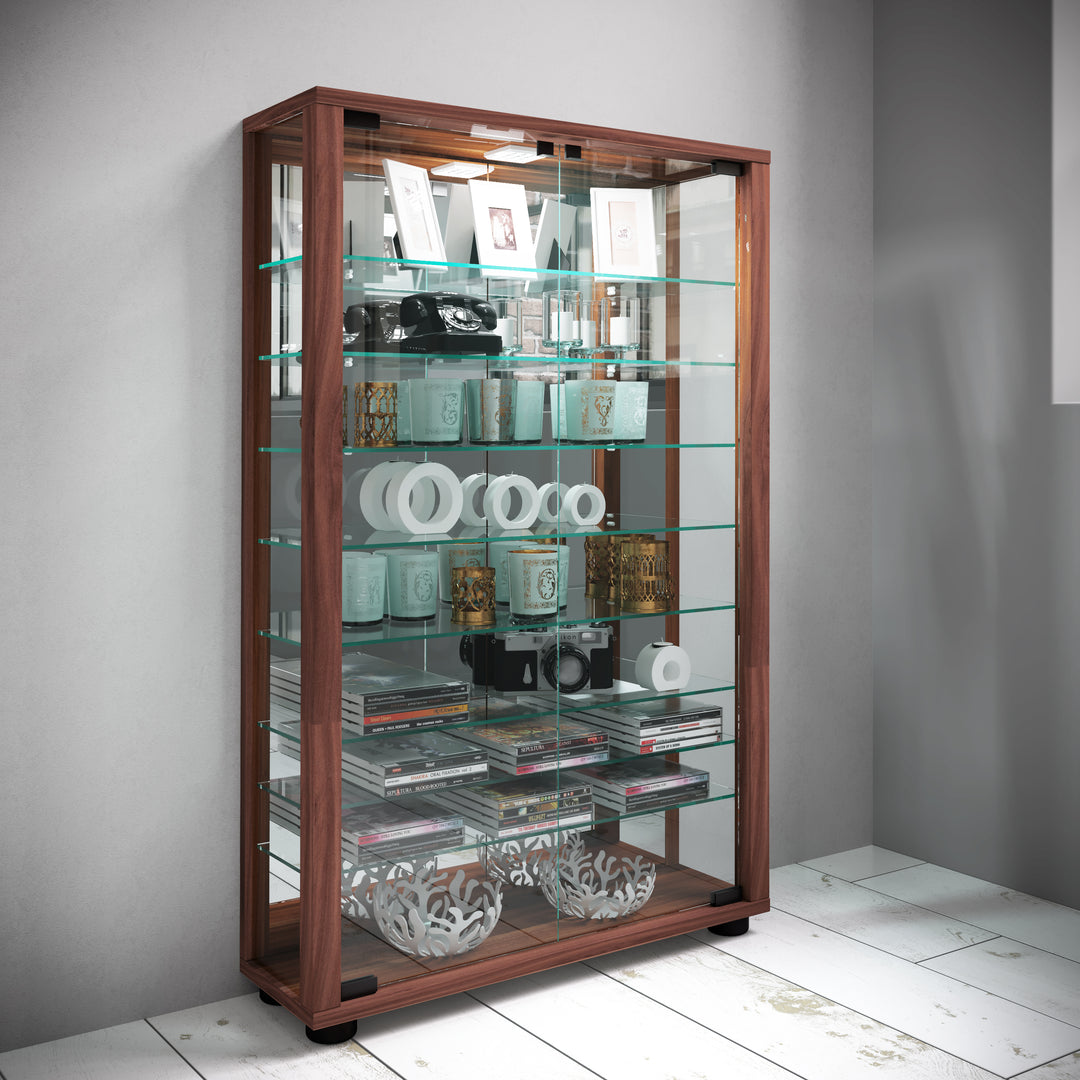 Gulvstående vitrineskab med spejl, 91 x 59 x 18 cm, brun