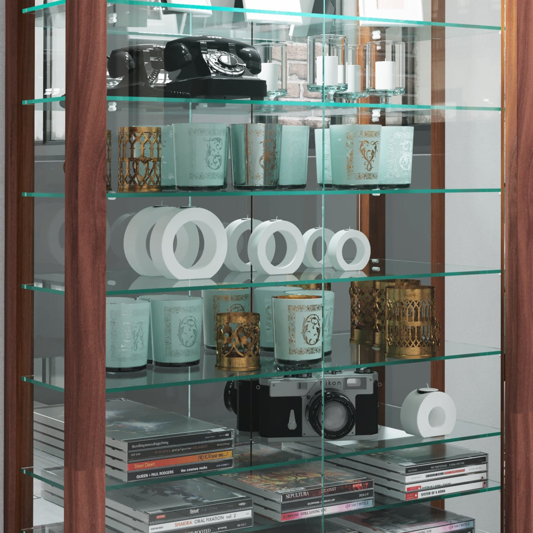 Gulvstående vitrineskab med spejl, 91 x 59 x 18 cm, brun