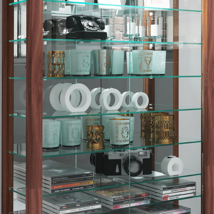 Gulvstående vitrineskab med spejl, 91 x 59 x 18 cm, brun