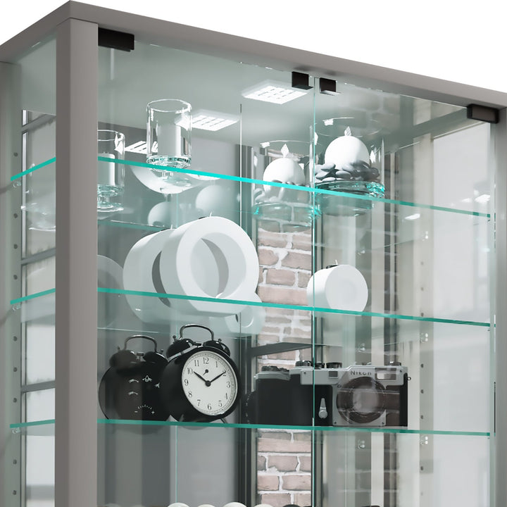 Gulvstående vitrineskab med spejl, 115 x 59 x 18 cm, sølv