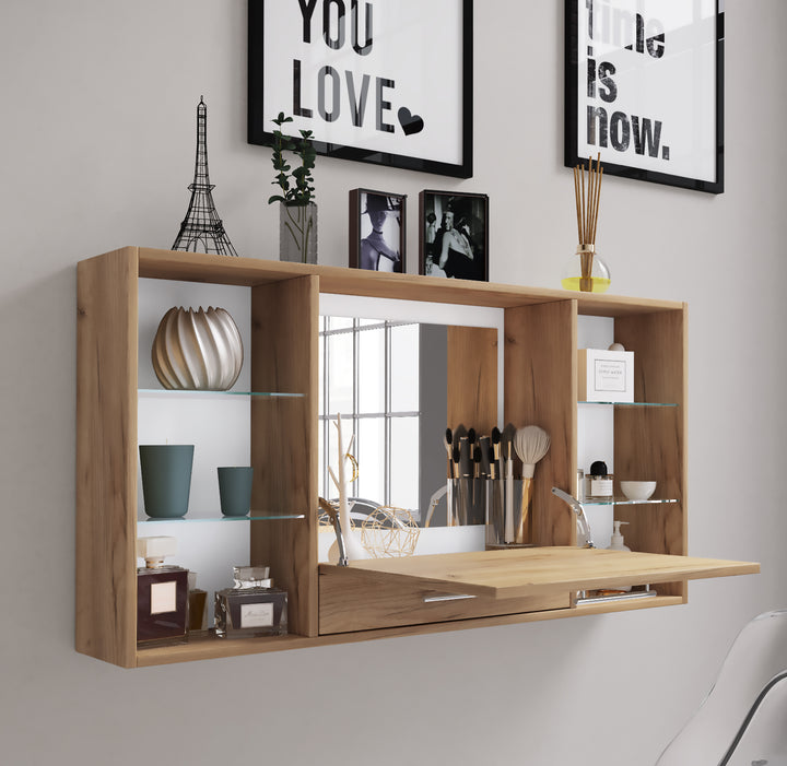 Pladsbesparende sminkebord til vægophæng, 60 x 115 x 20 cm, naturfarvet