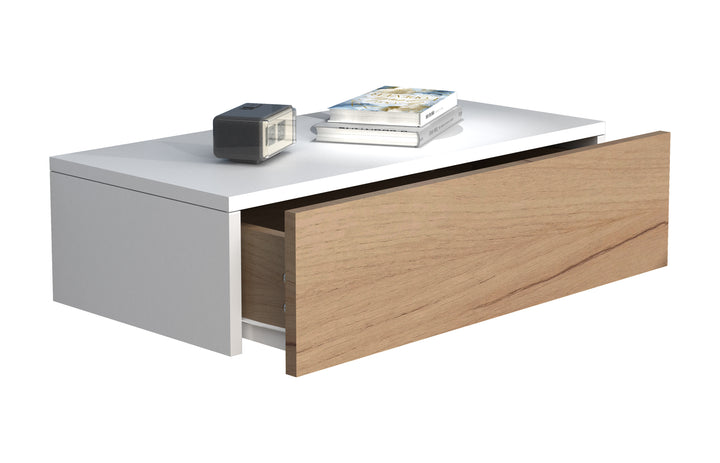 Natbord/sengebord, 15x60x30 cm, naturfarvet med hvide kanter