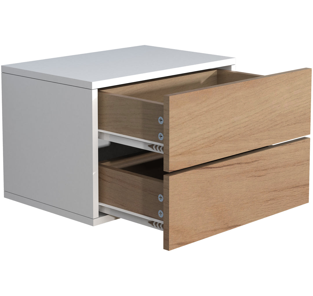 Natbord / sengebord "Usal", 30 x 45 x 32 cm, naturfarvet og hvid