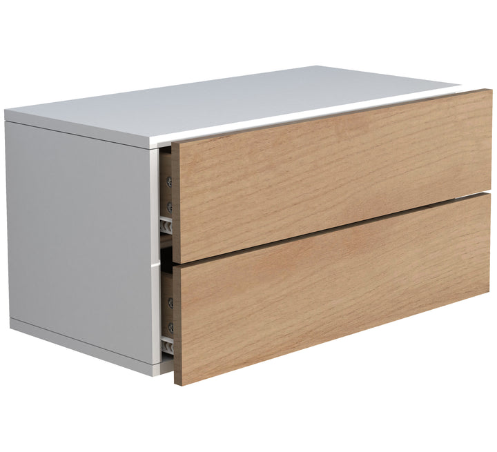 Vægbord / natbord / sengebord, 30x60x32 cm, naturfarvet og hvid