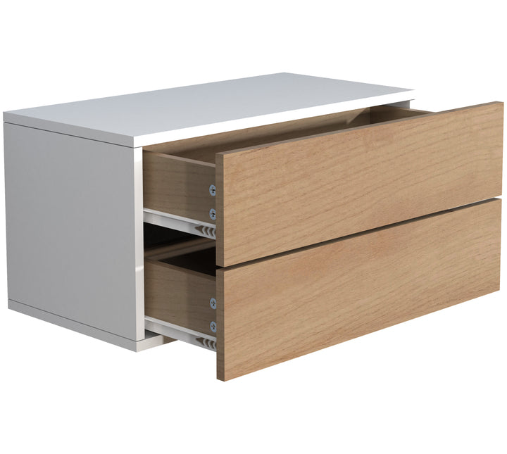 Vægbord / natbord / sengebord, 30x60x32 cm, naturfarvet og hvid