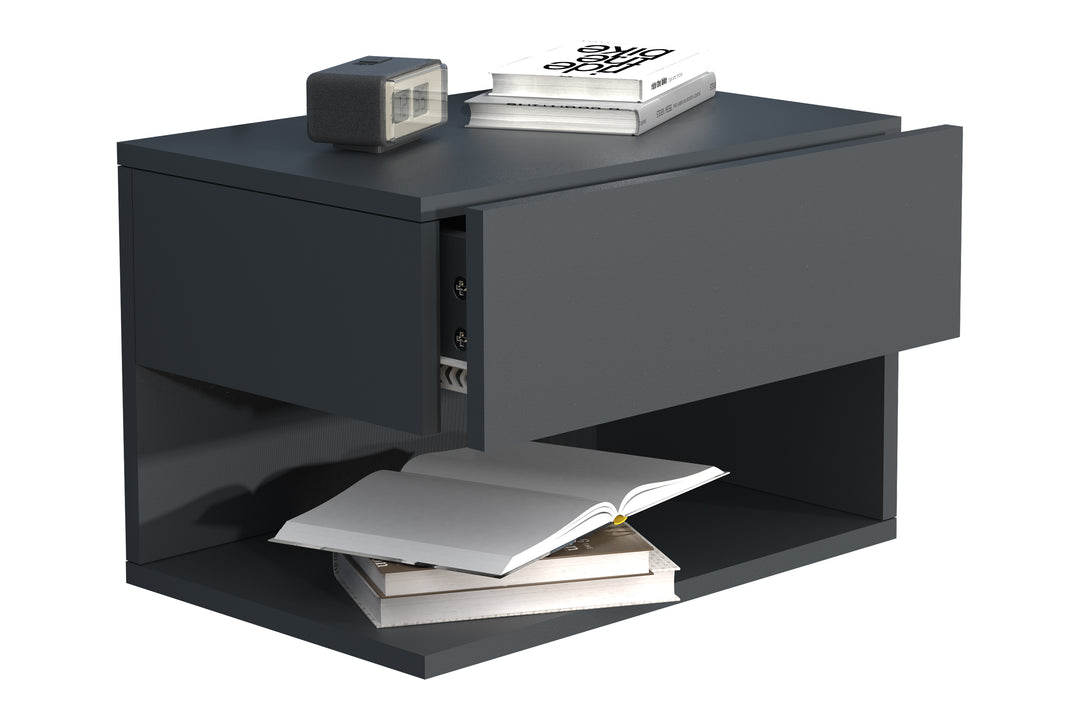 Vægbord / natbord / sengebord, h. 30 x b. 45 x d. 32 cm, antracit