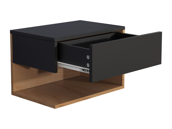 Vægbord / sengebord, 30 x 45 x 32 cm, sort og naturfarvet