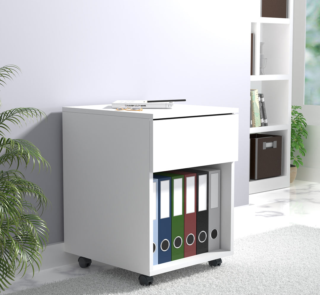 Arkivskab på hjul til kontoret, h. 55 x b. 39 x d. 45/70 cm, hvid