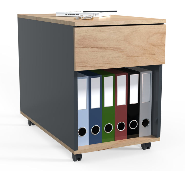 Kontorskab/arkivskab, h. 55 x b. 39 x d. 45/70 cm, flerfarvet