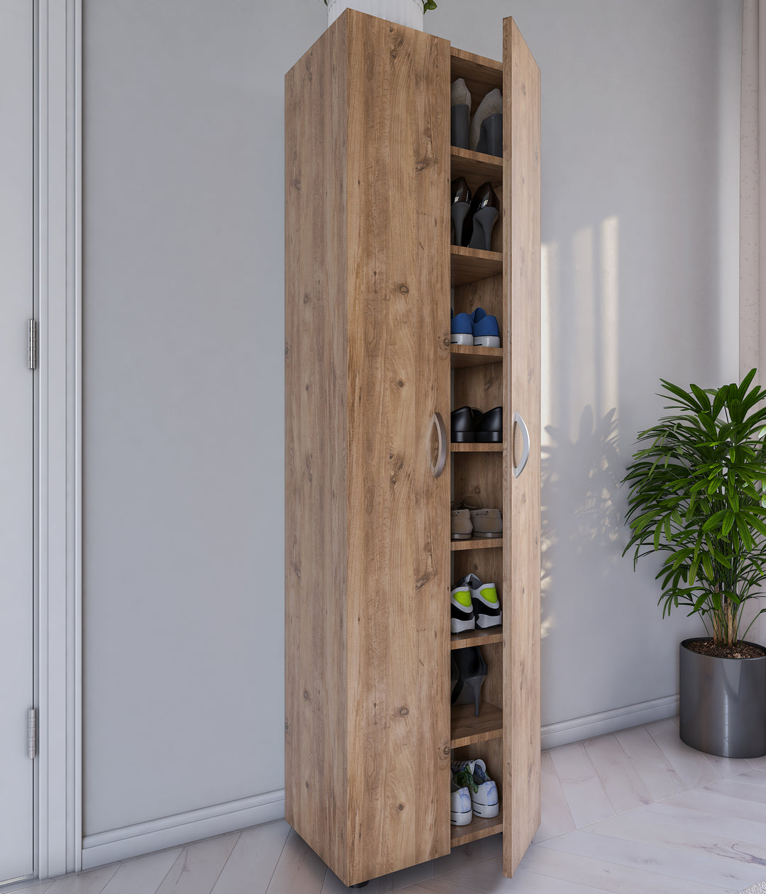 Skoskab, h. 173 x b. 49 x d. 30 cm, naturfarvet