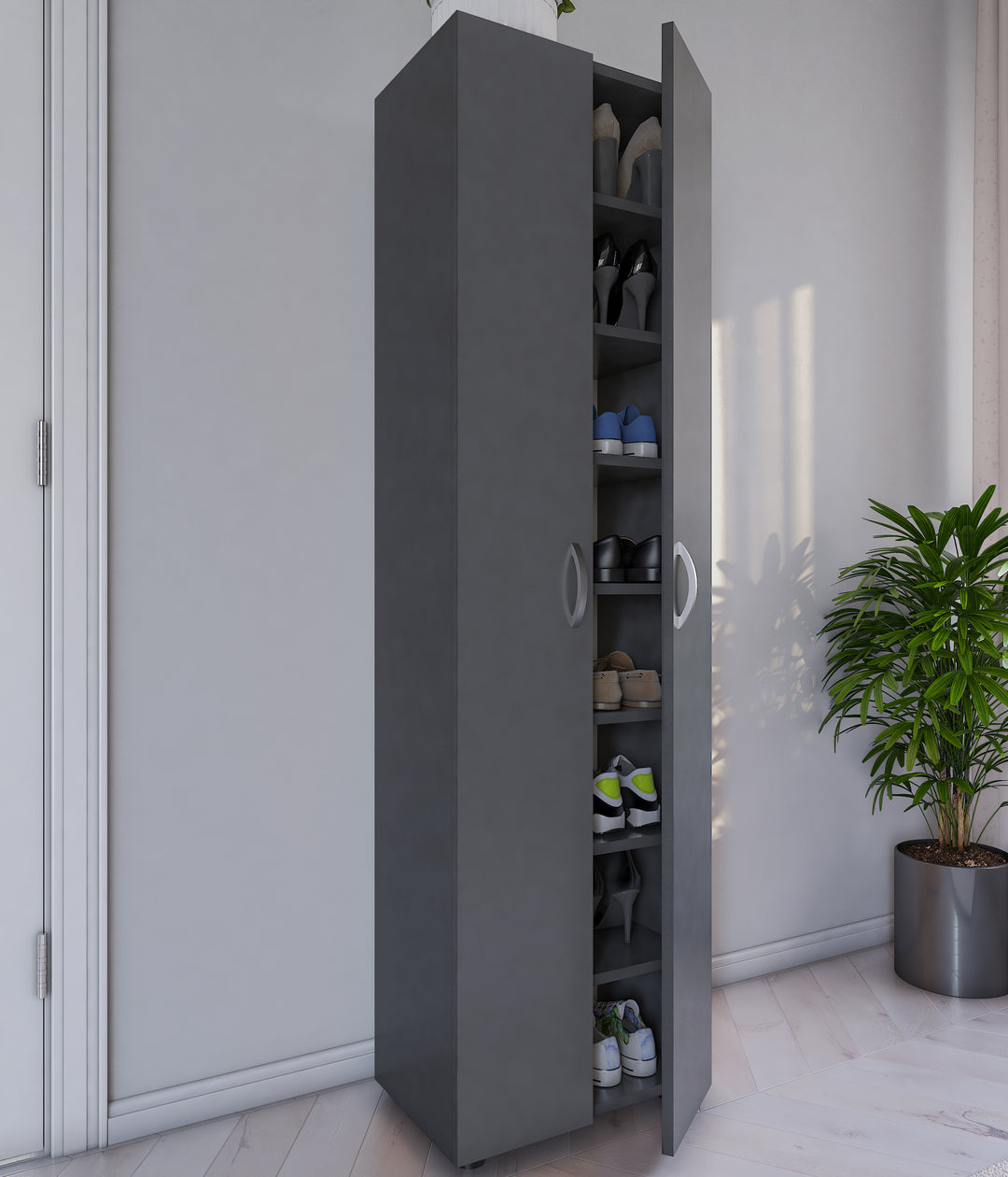 Skoskab, h. 173 x b. 49 x d. 30 cm, antracit