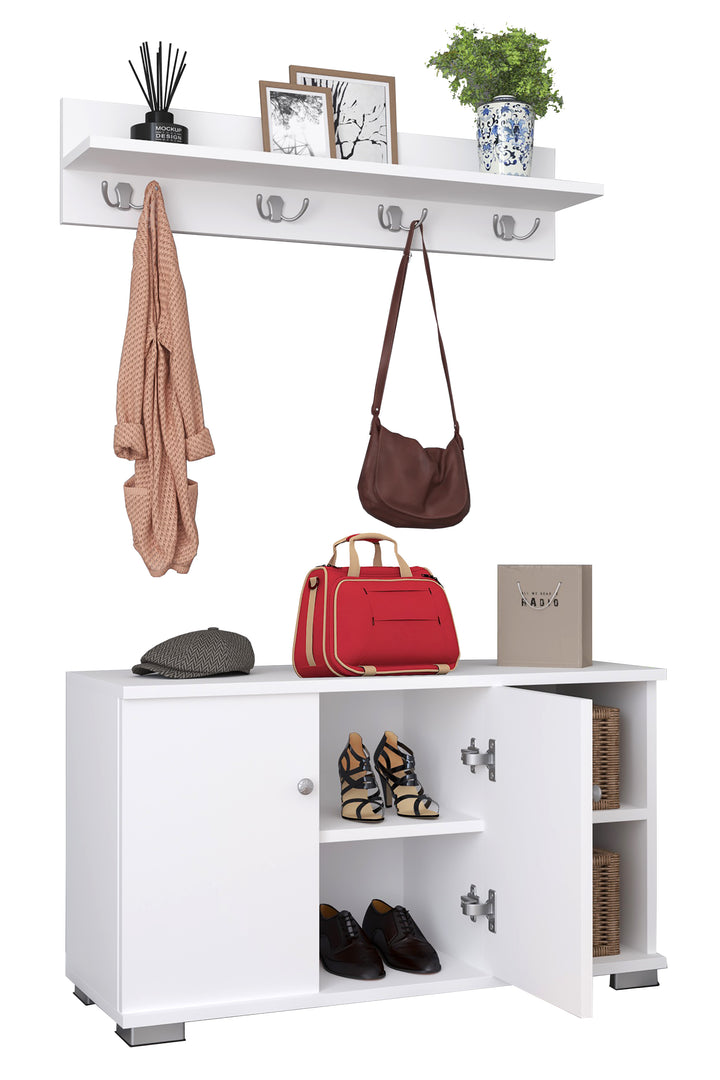 Garderobesæt med skoskab og knagerække i tidløst design, hvid