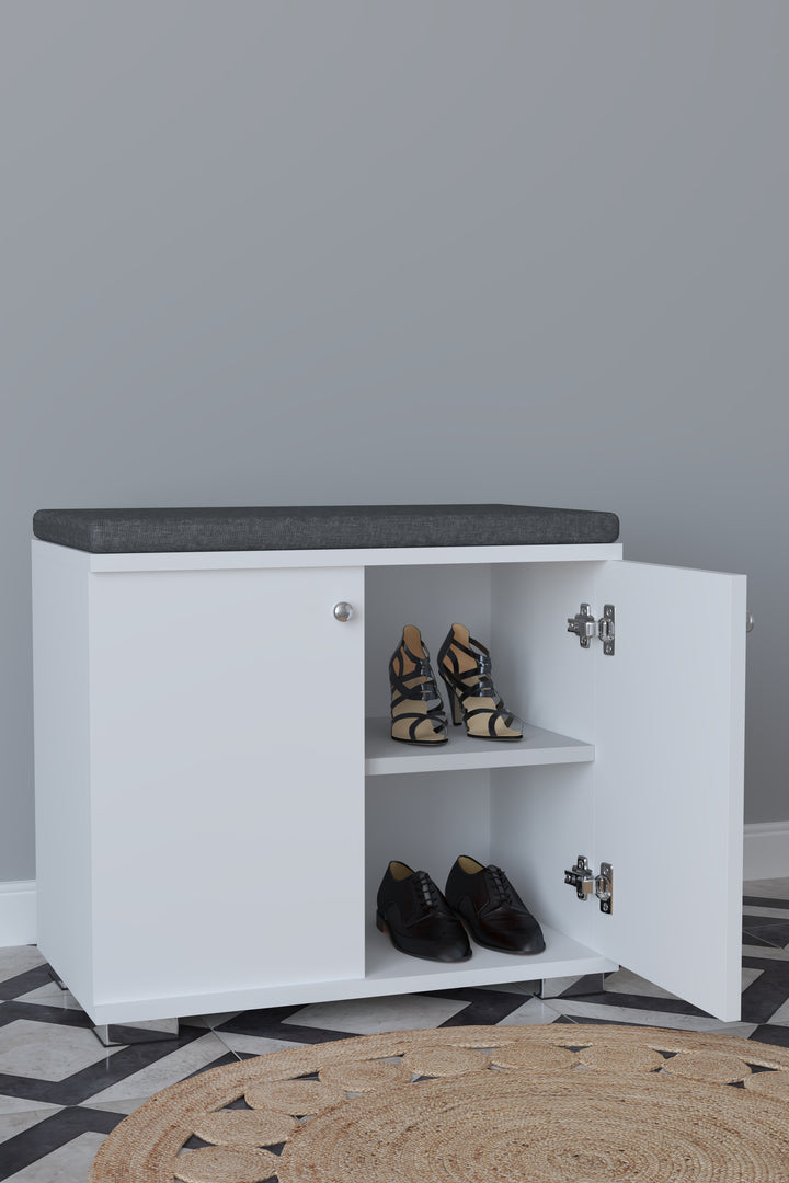 Skobænk / skoskab i minimalistisk udtryk, hvid