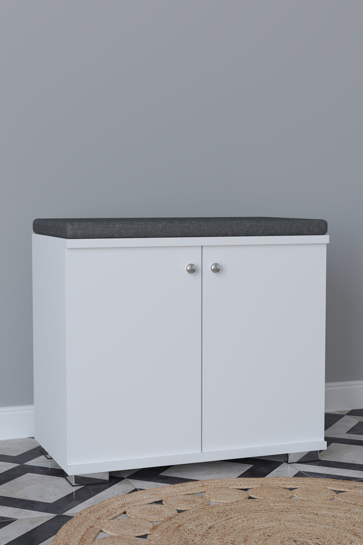 Skobænk / skoskab i minimalistisk udtryk, hvid