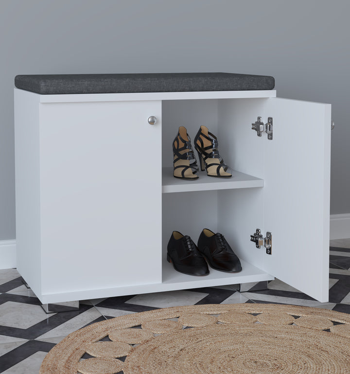 Skobænk / skoskab i minimalistisk udtryk, hvid