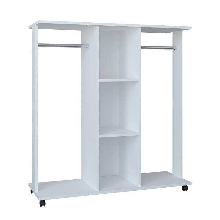 Åben garderobestativ på hjul, 124 x 116 x 40 cm, hvid